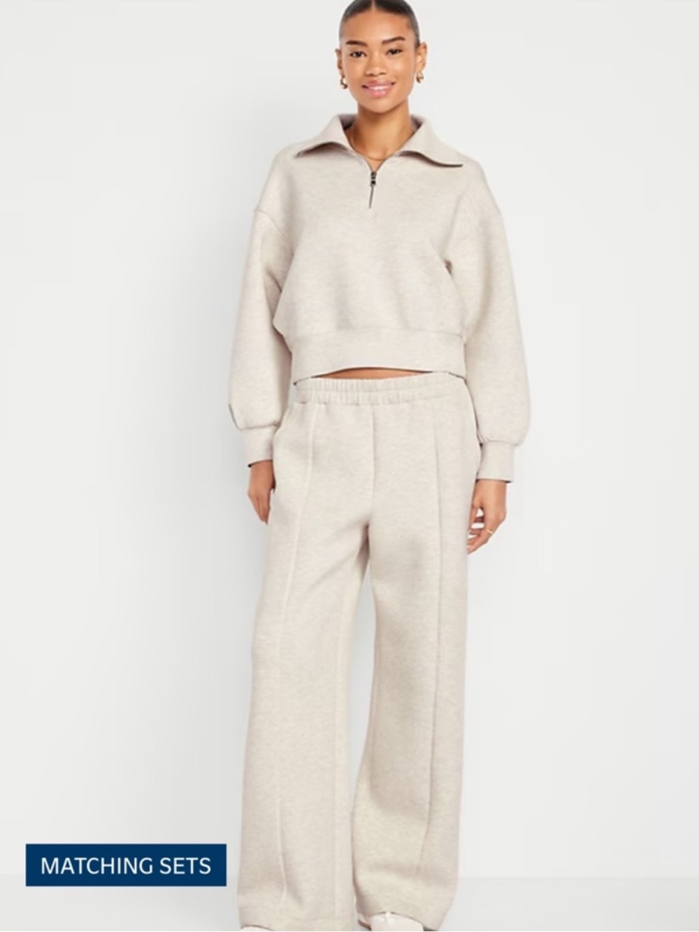 NWT! Old Navy | High-Waisted Bounce Fleece Wide-Leg Sweatpants Oatmeal Heather